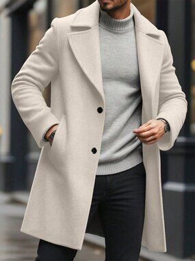 Apricot Men's Button Front Pocket Regular Fit Long Sleeve Overcoat